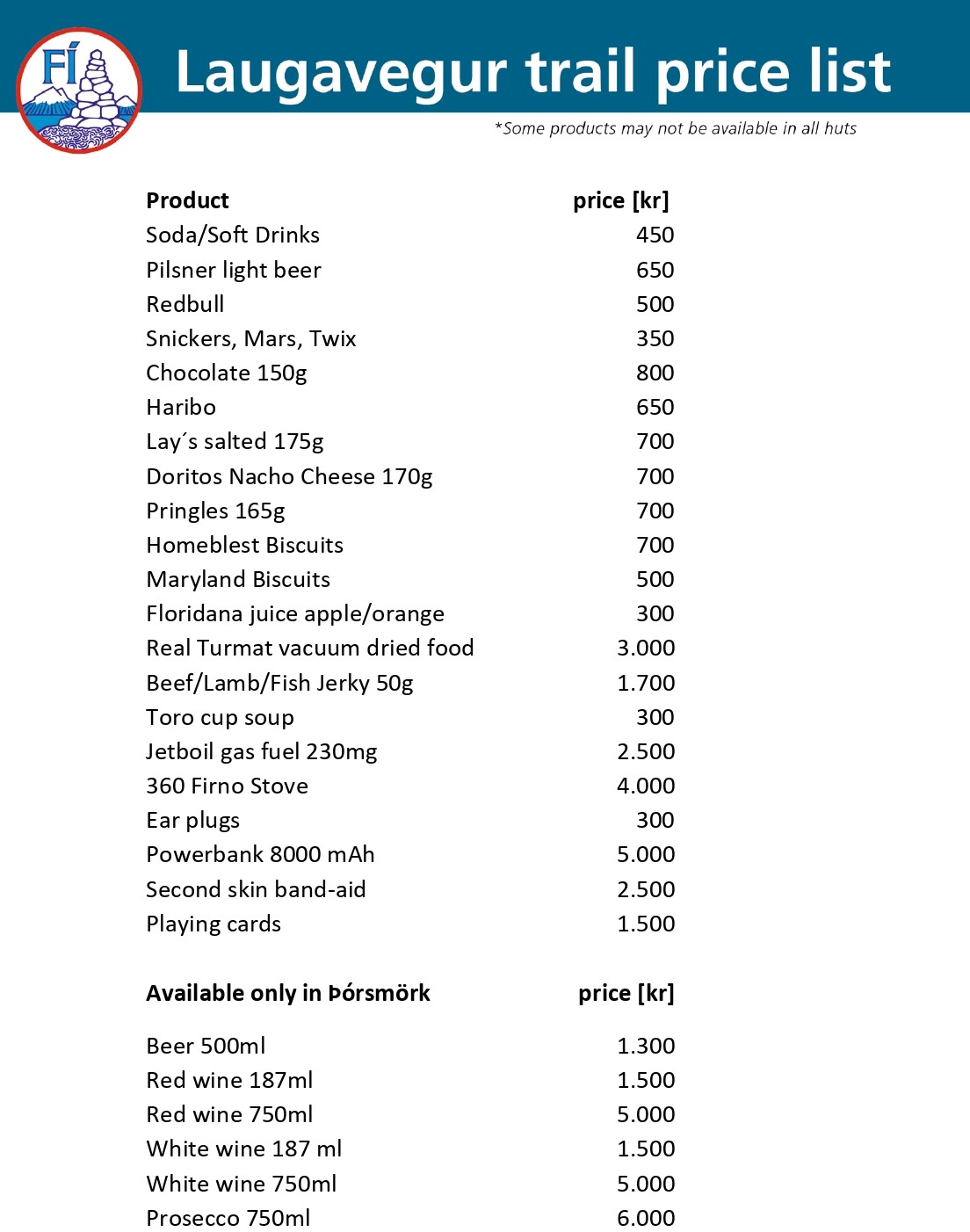 Price list