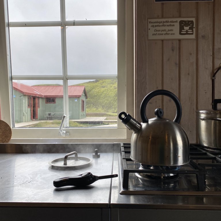 Álftavatn - view from big hut kitchen to the small hut