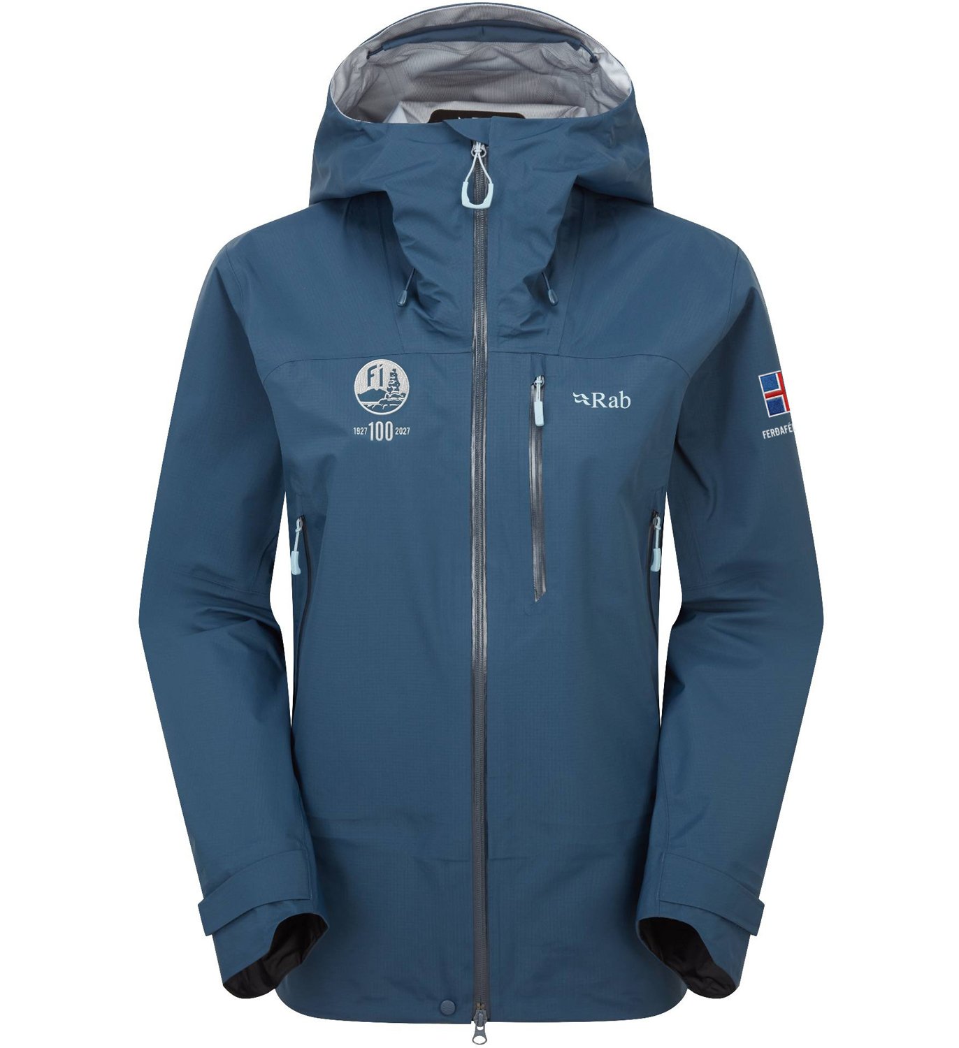 Rab jakkar og peysur með sérstöku afmælismerki FÍ á tilboði fyrir 100 ára afmælisárið 2027.  Gott að panta strax, greitt við afhendingu. á að vera undir jakkanum 