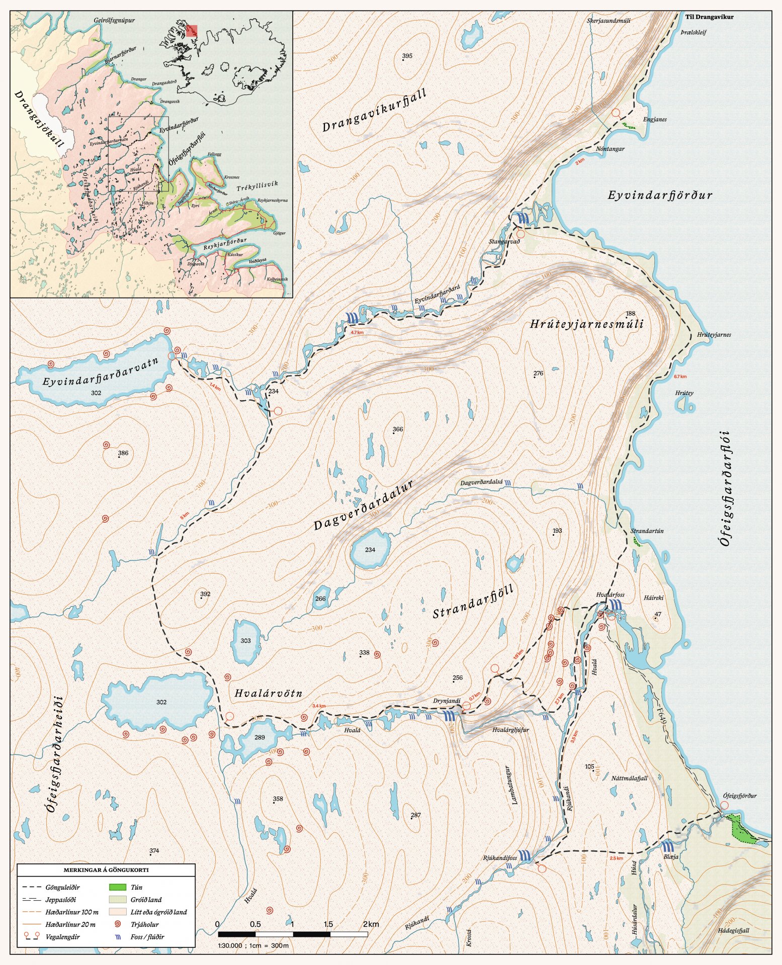 Kortið af gönguleiðunum